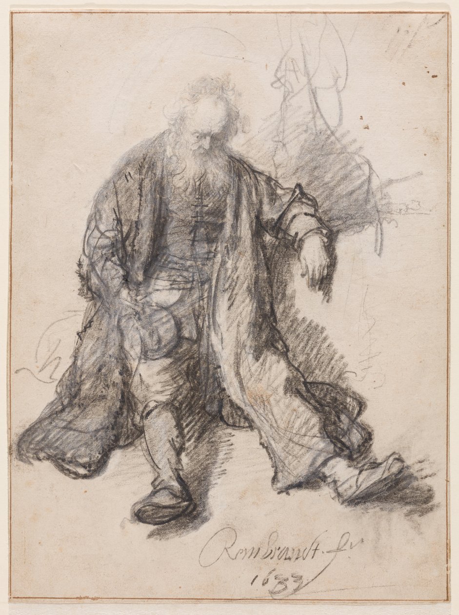 Siedzący staruszek (The Drunken Lot?), ok. 1630-33 (długopis, kreda i tusz na papierze) autorstwa Rembrandt Harmensz. van Rijn