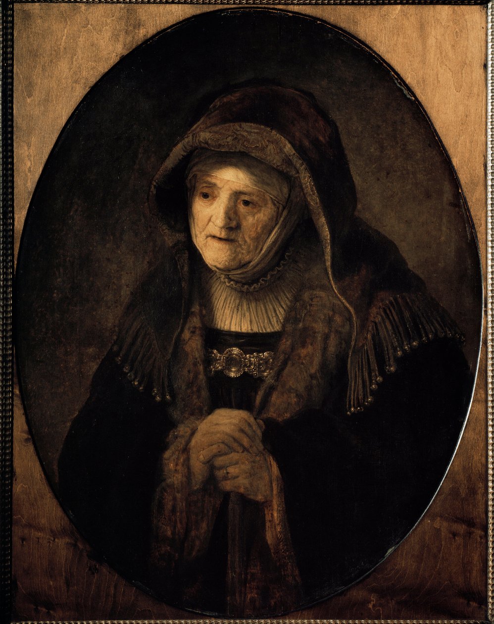 Portret matki artysty opartej o laskę (olej na płótnie) autorstwa Rembrandt van Rijn