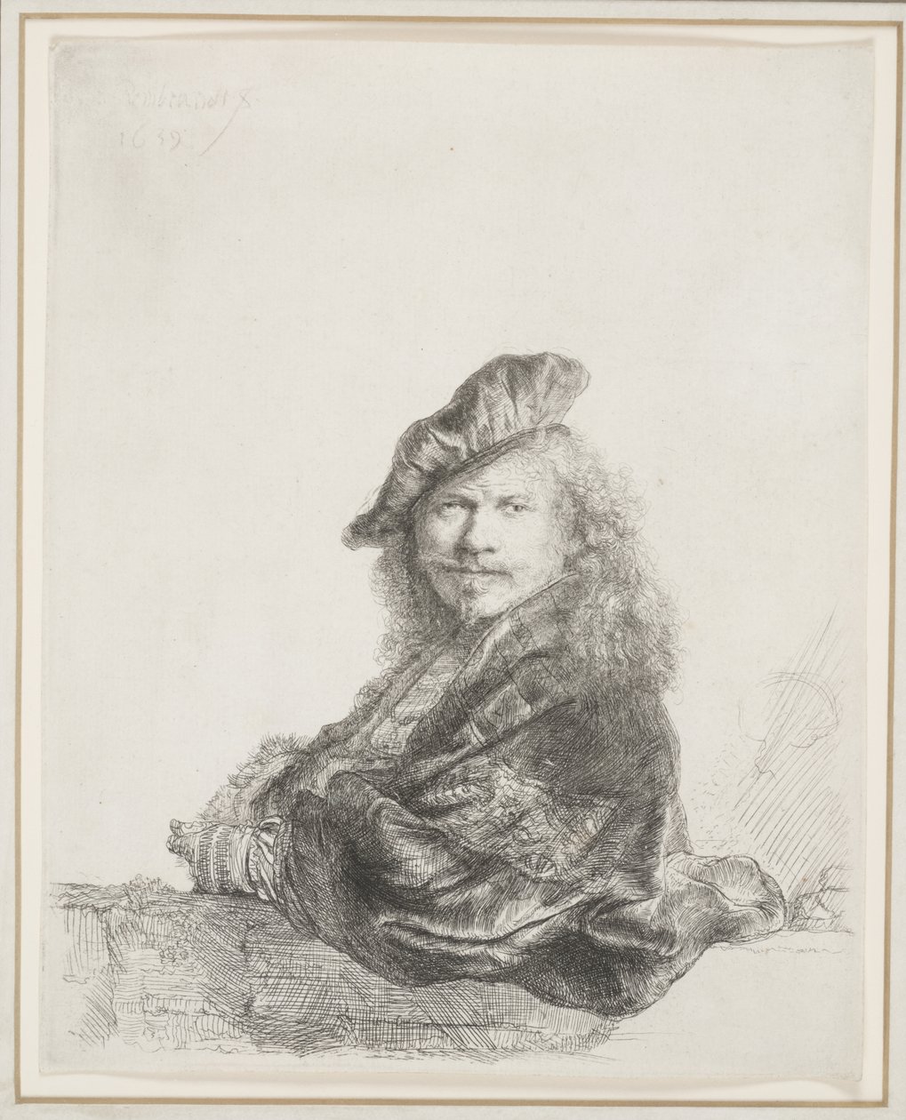 Rembrandt oparty na kamiennym parapecie: połowa długości autorstwa Rembrandt van Rijn