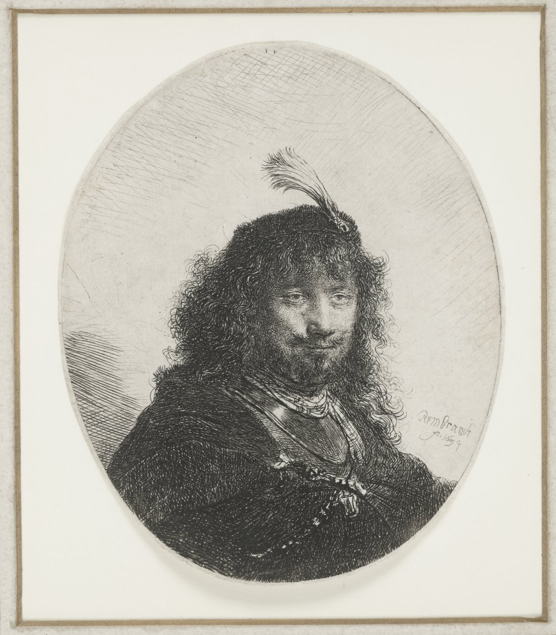 Rembrandt z czapką z pióropuszem, 1634 autorstwa Rembrandt van Rijn