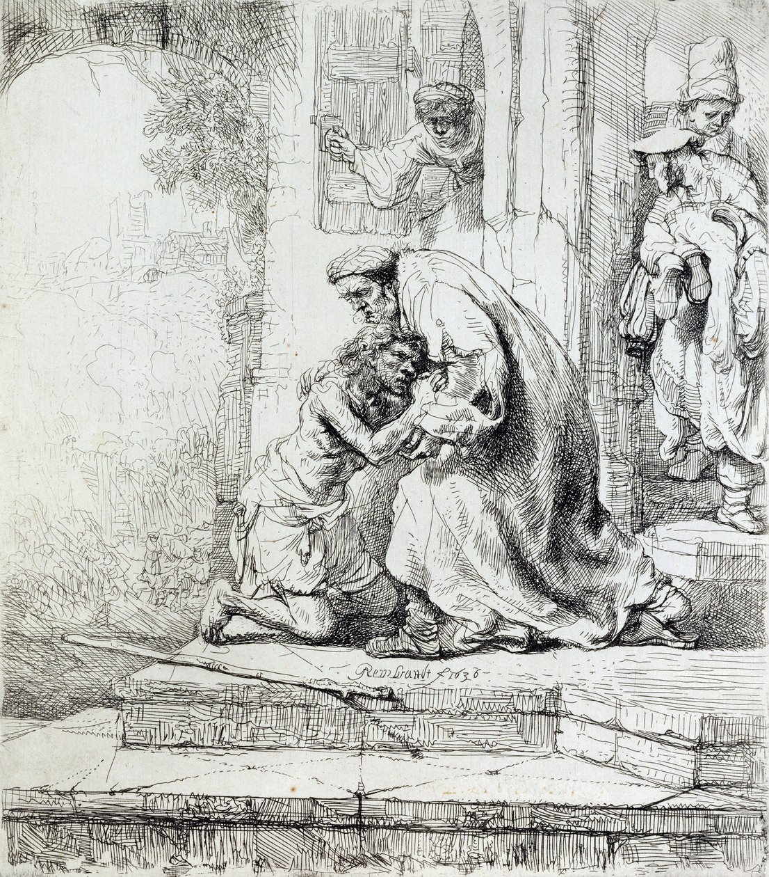 Powrót syna marnotrawnego (pióro i atrament na papierze) autorstwa Rembrandt van Rijn