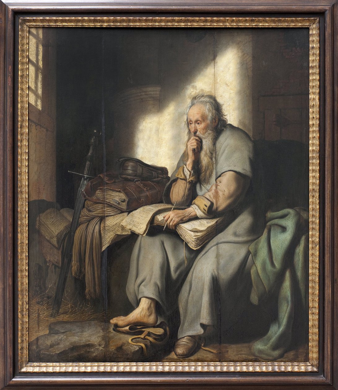 Święty Paweł w więzieniu. Obraz Rembrandta Harmensza van Rijna (1606-1669), olej na drewnie autorstwa Rembrandt van Rijn