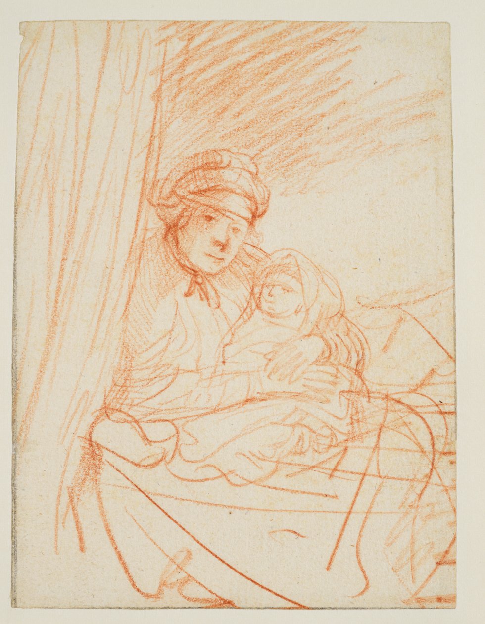 Saskia siedząca na łóżku, trzymająca dziecko, 1635 ok autorstwa Rembrandt van Rijn
