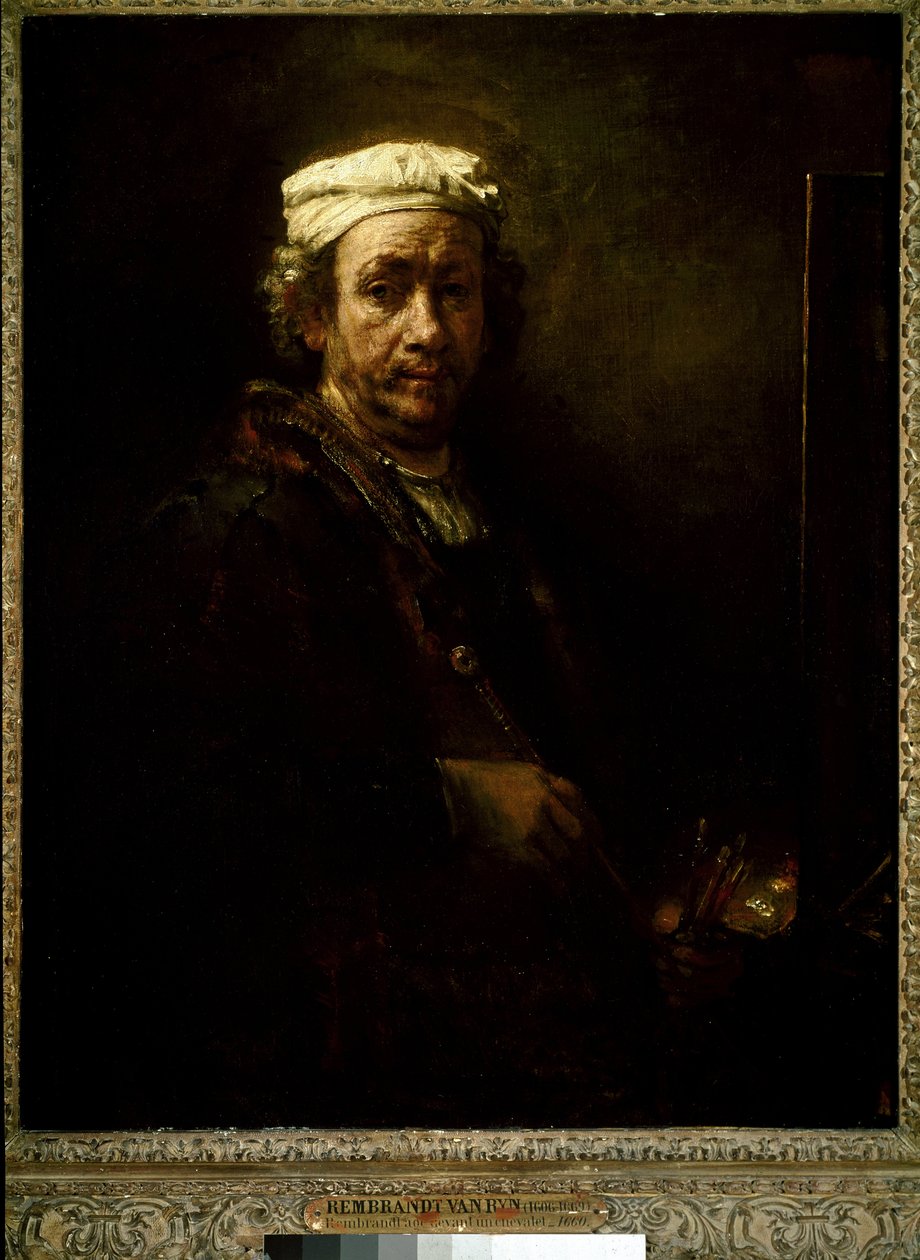 Autoportret przy sztalugach. (olej na płótnie autorstwa Rembrandt van Rijn