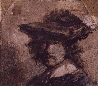 Autoportret z kapeluszem z pióropuszem i białym kołnierzykiem autorstwa Rembrandt Harmensz. van Rijn
