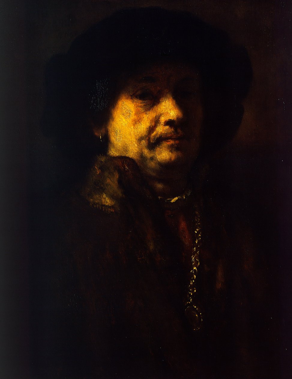 Autoportret w futrze ze złotym łańcuszkiem i kolczykiem autorstwa Rembrandt Harmensz. van Rijn