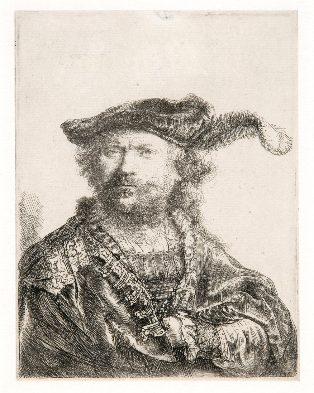 Autoportret w aksamitnej czapce i pióropuszu autorstwa Rembrandt Harmensz. van Rijn