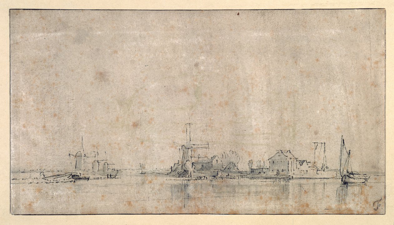 Amstel w Omval, c.1650-53 (pióro i atrament z praniem na papierze) autorstwa Rembrandt Harmensz. van Rijn