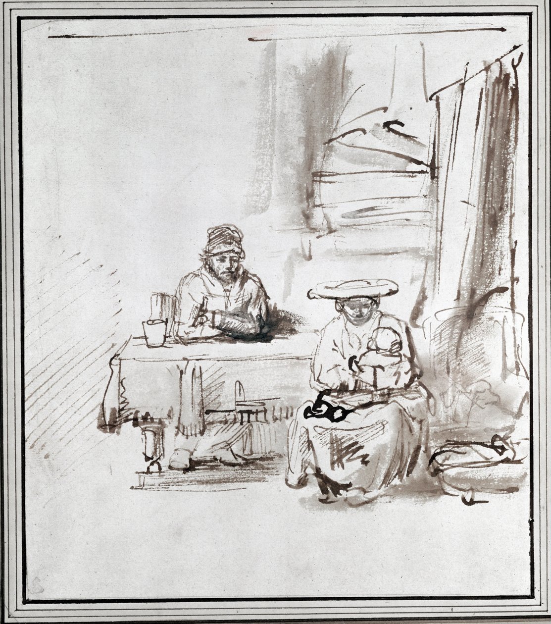 Święta Rodzina. Rysunek piórkiem i tuszem (rysunek) autorstwa Rembrandt Harmensz. van Rijn