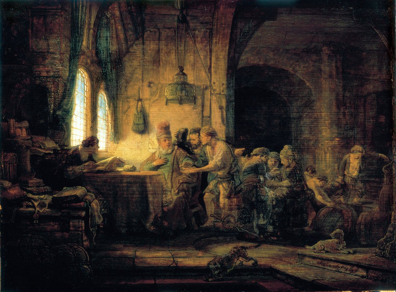 Przypowieść o robotnikach w winnicy - 1637 autorstwa Rembrandt van Rijn