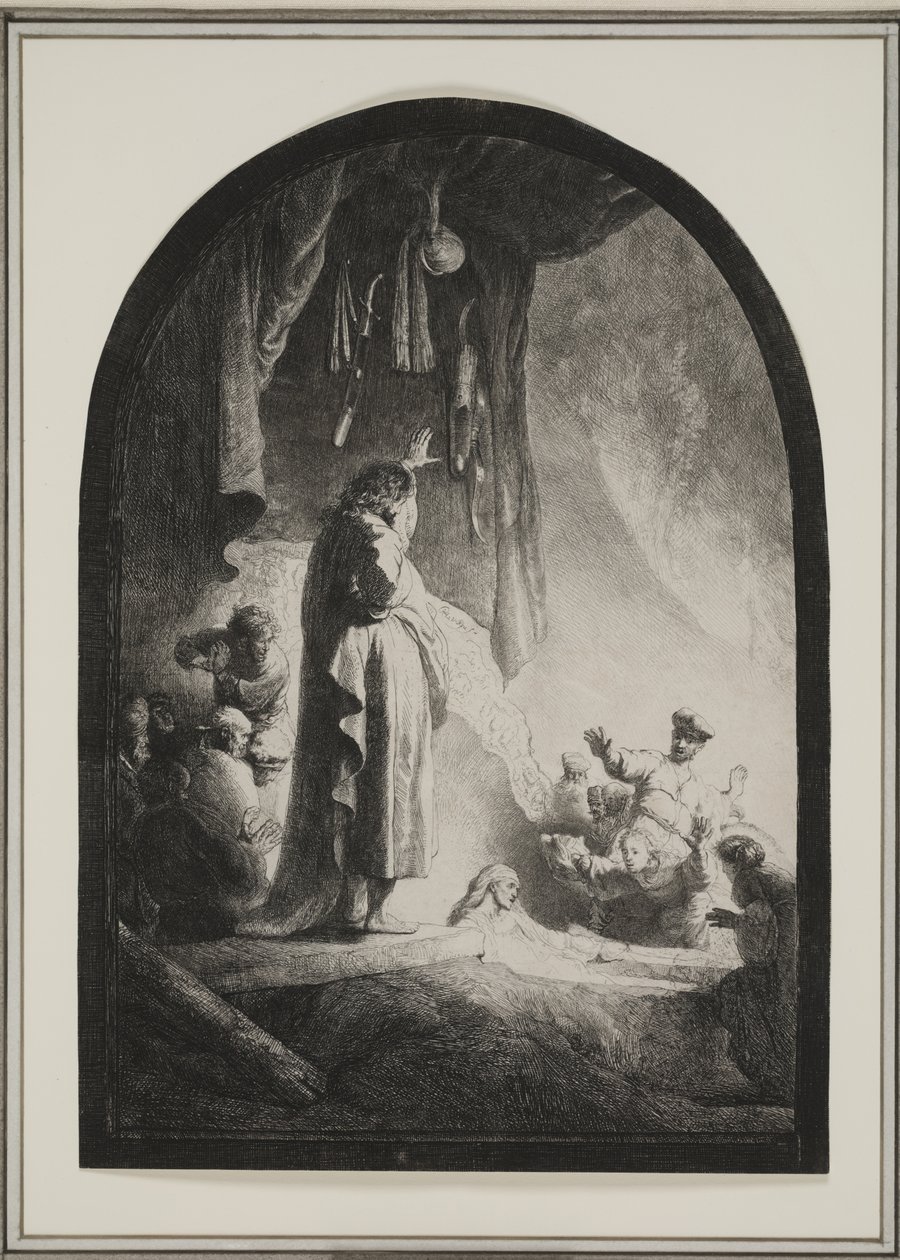 Wskrzeszenie Łazarza: Większa Płyta, ok. 1632 (akwaforta) autorstwa Rembrandt van Rijn