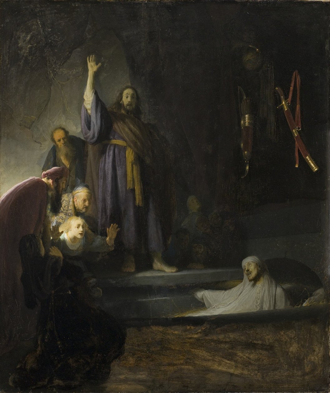 Wskrzeszenie Łazarza, ok. 1630-2 (olej na drewnie) autorstwa Rembrandt van Rijn