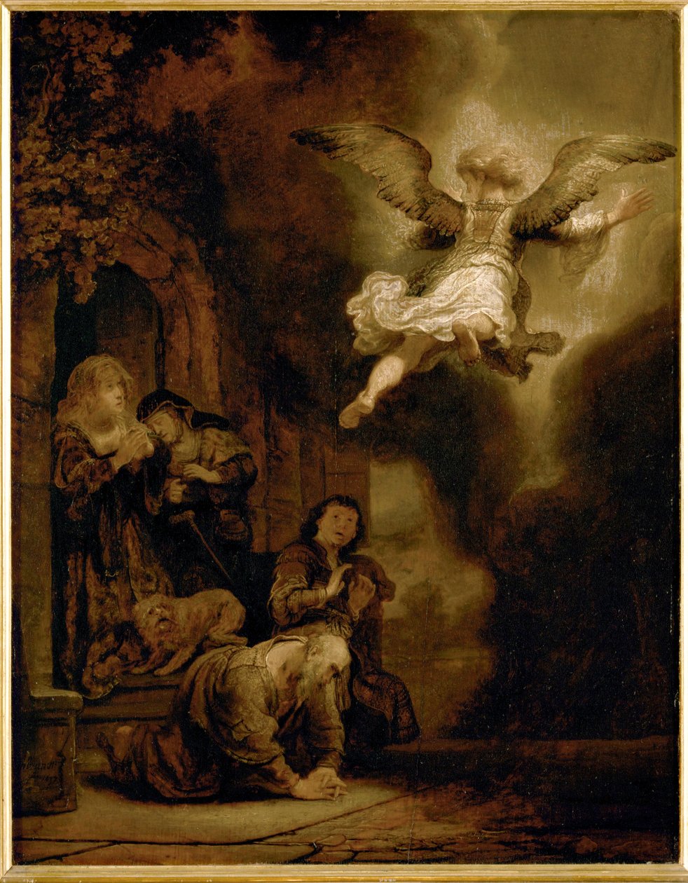 Archanioł Rafał opuszcza rodzinę Tobita ... autorstwa Rembrandt Harmensz. van Rijn