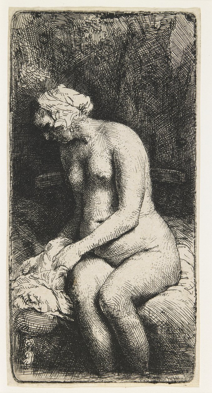 Kobieta kąpiąca stopy w potoku autorstwa Rembrandt van Rijn