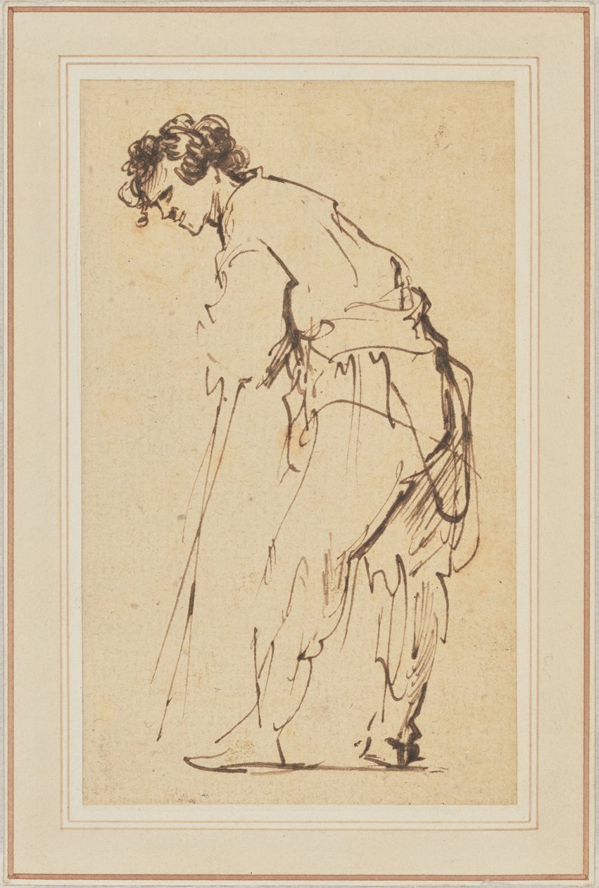 Młody mężczyzna opierający się na kiju autorstwa Rembrandt Harmensz. van Rijn