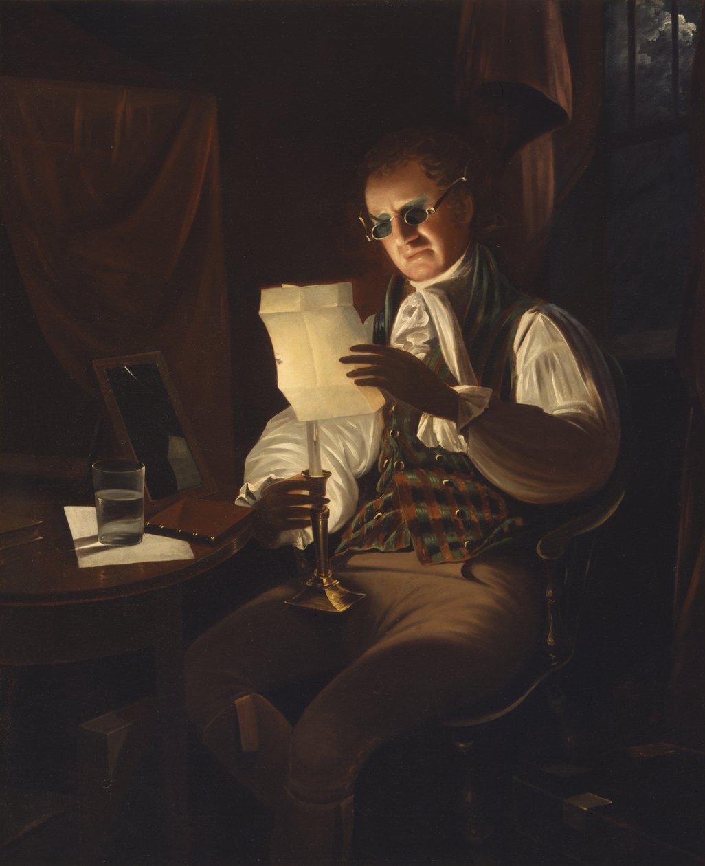 Mężczyzna czytający przy świecach, 1805-08 autorstwa Rembrandt Peale