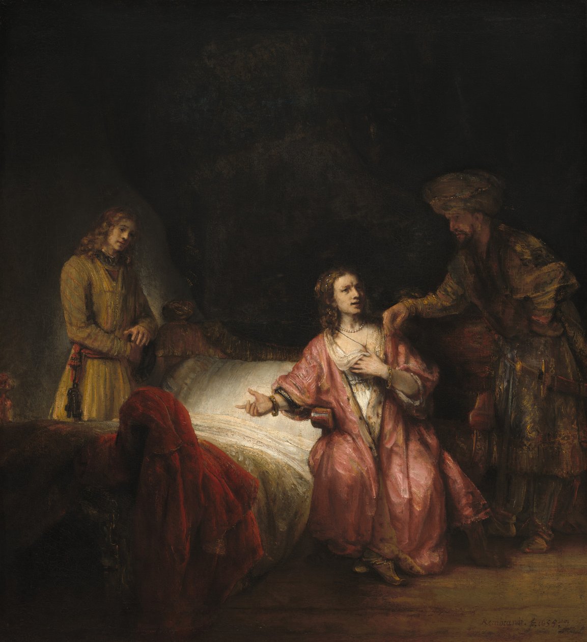 Józef oskarżony przez żonę Potyfara, 1655. autorstwa Rembrandt Workshop