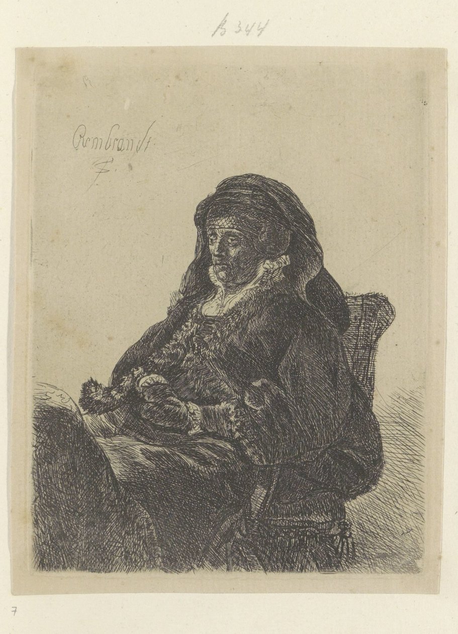 Matka Rembrandta jako wdowa w czarnych rękawiczkach Recueil de quatre-vingt-cinq estampes originales (tytuł serii) autorstwa Rembrandt van Rijn (school of)