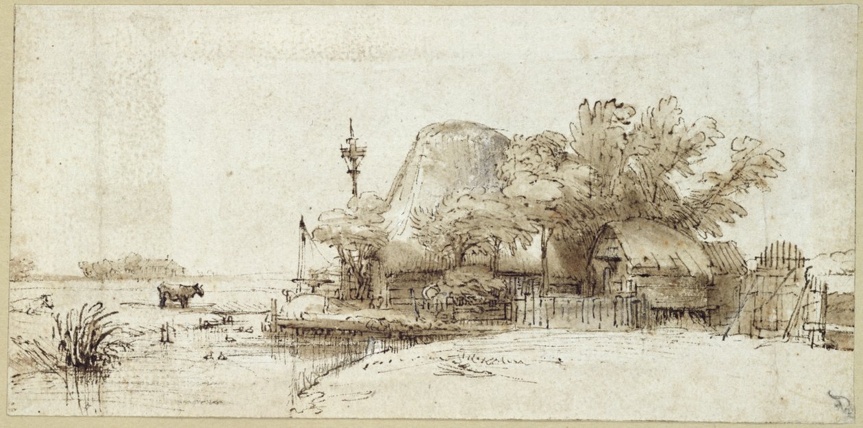 Zagroda nad strumieniem autorstwa Rembrandt van Rijn