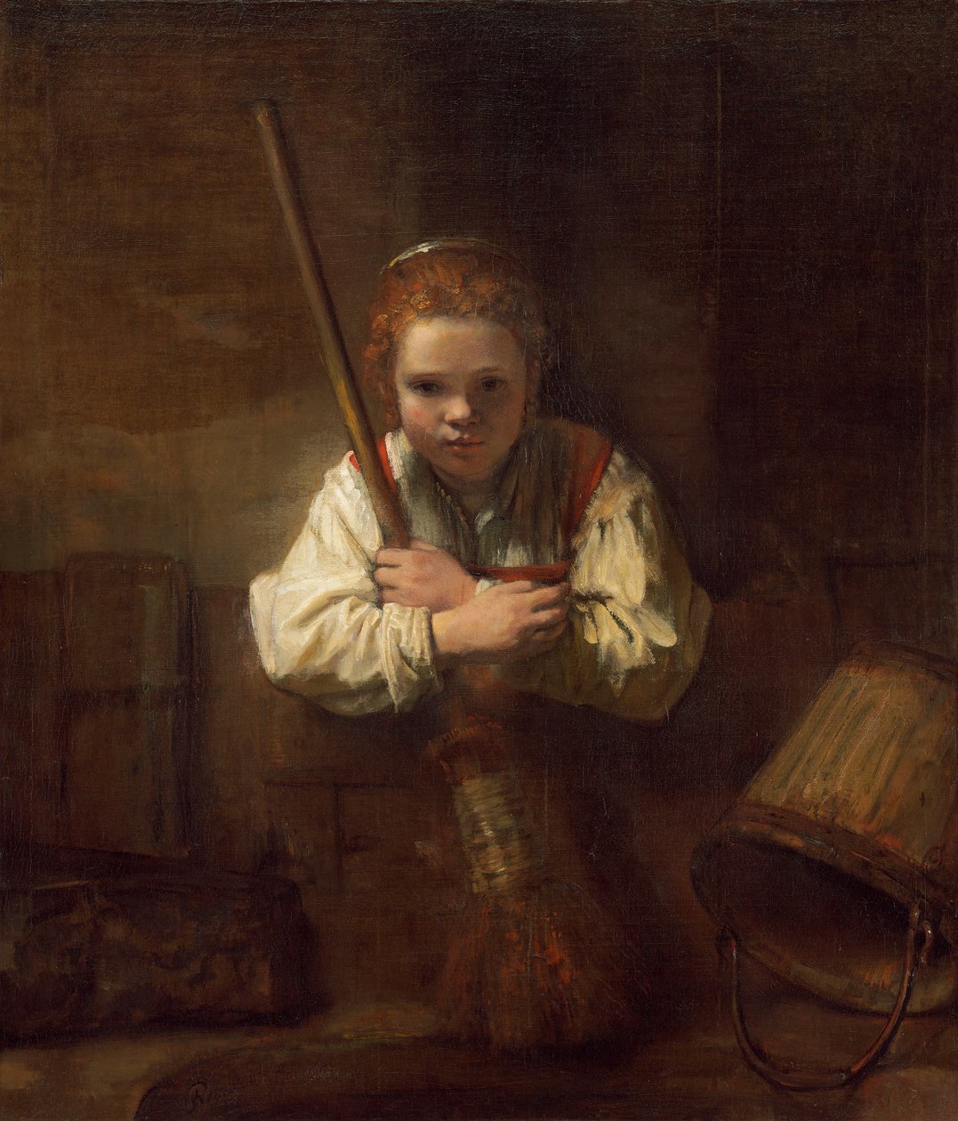 Dziewczyna z miotłą, 1651 autorstwa Rembrandt van Rijn