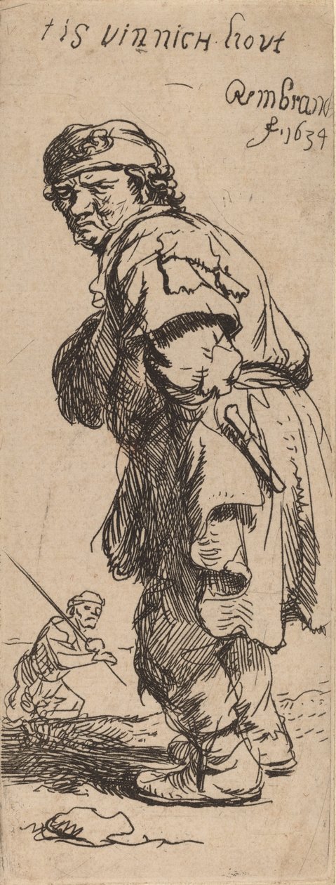 Chłop wołający: tis vinnich kout Jest przenikliwe zimno, 1634. autorstwa Rembrandt van Rijn