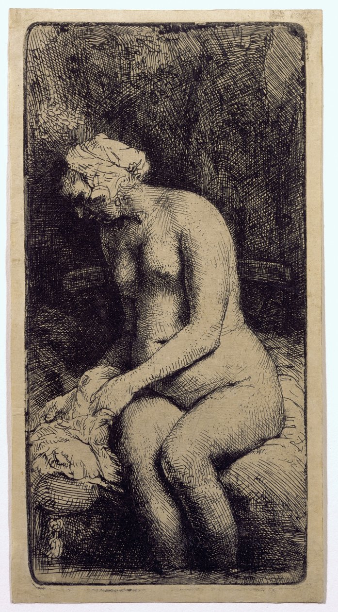 Kobieta kąpiąca stopy w potoku autorstwa Rembrandt van Rijn