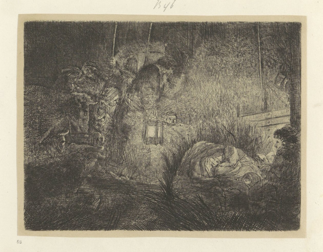 Aanbidding der herders: nachtstuk Kolekcja osiemdziesięciu pięciu oryginalnych grafik (tytuł serii) autorstwa Rembrandt van Rijn