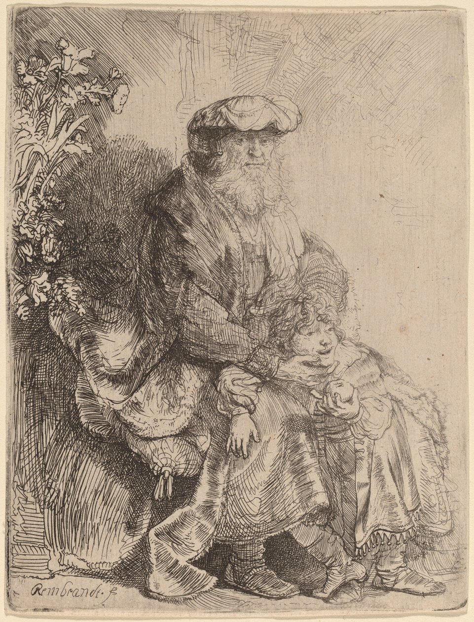 Abraham pieszczący Izaaka autorstwa Rembrandt van Rijn