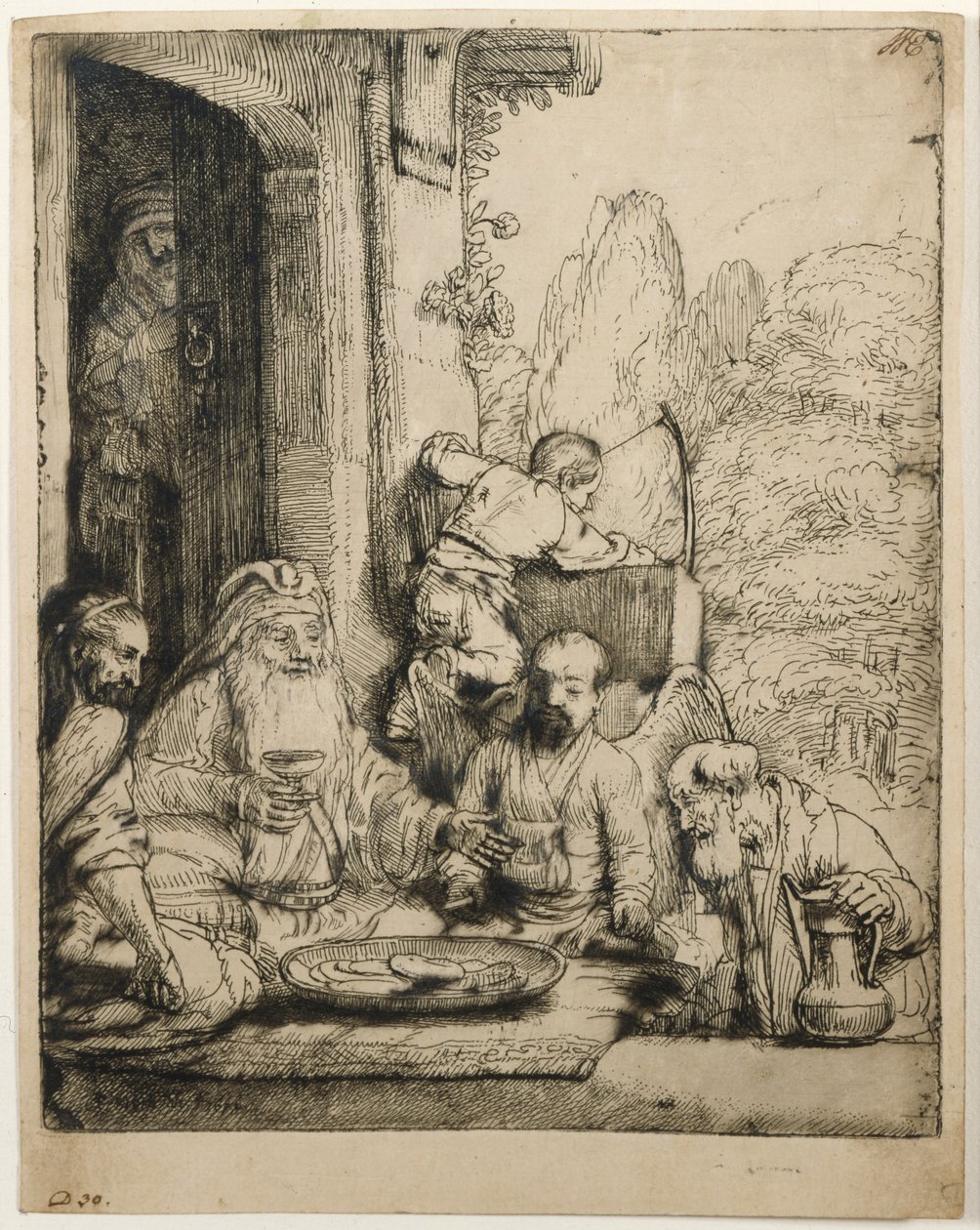Abraham przyjmujący aniołów autorstwa Rembrandt van Rijn