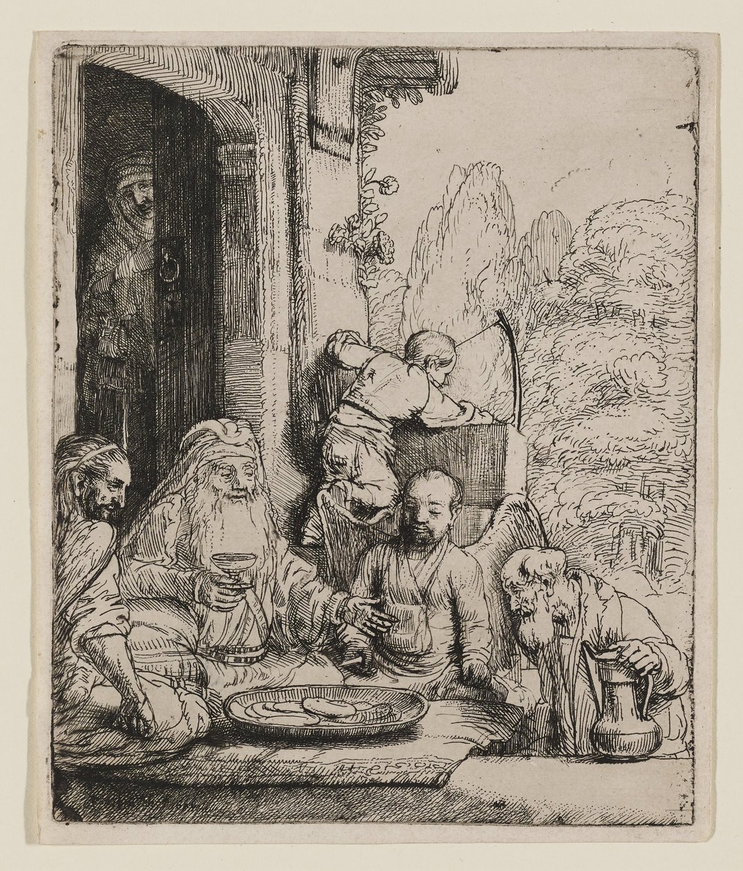 Abraham przyjmujący aniołów autorstwa Rembrandt van Rijn