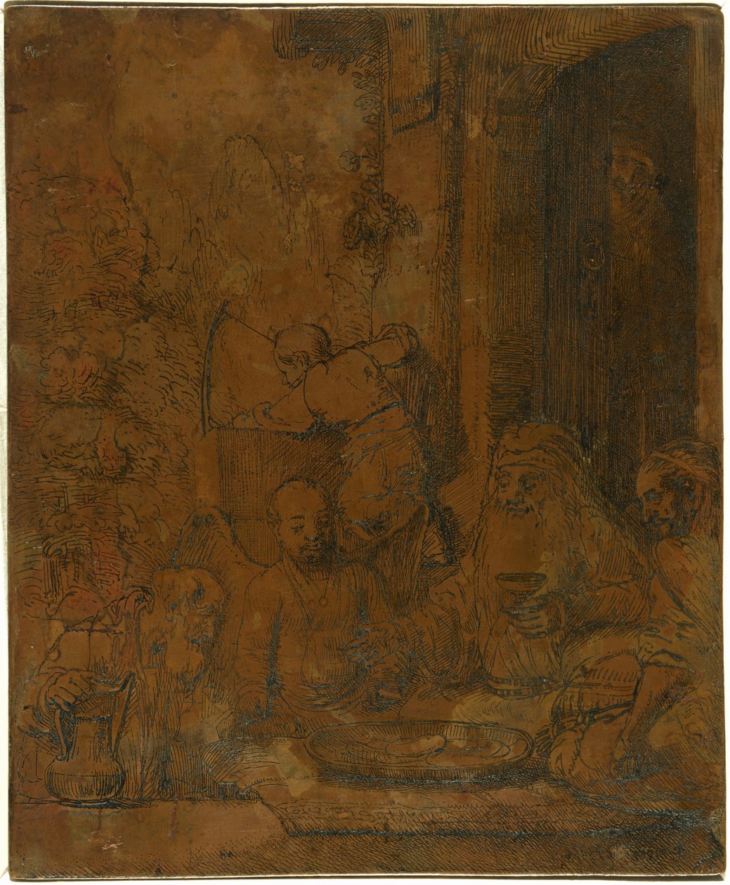 Abraham przyjmujący aniołów [strona przednia] autorstwa Rembrandt van Rijn