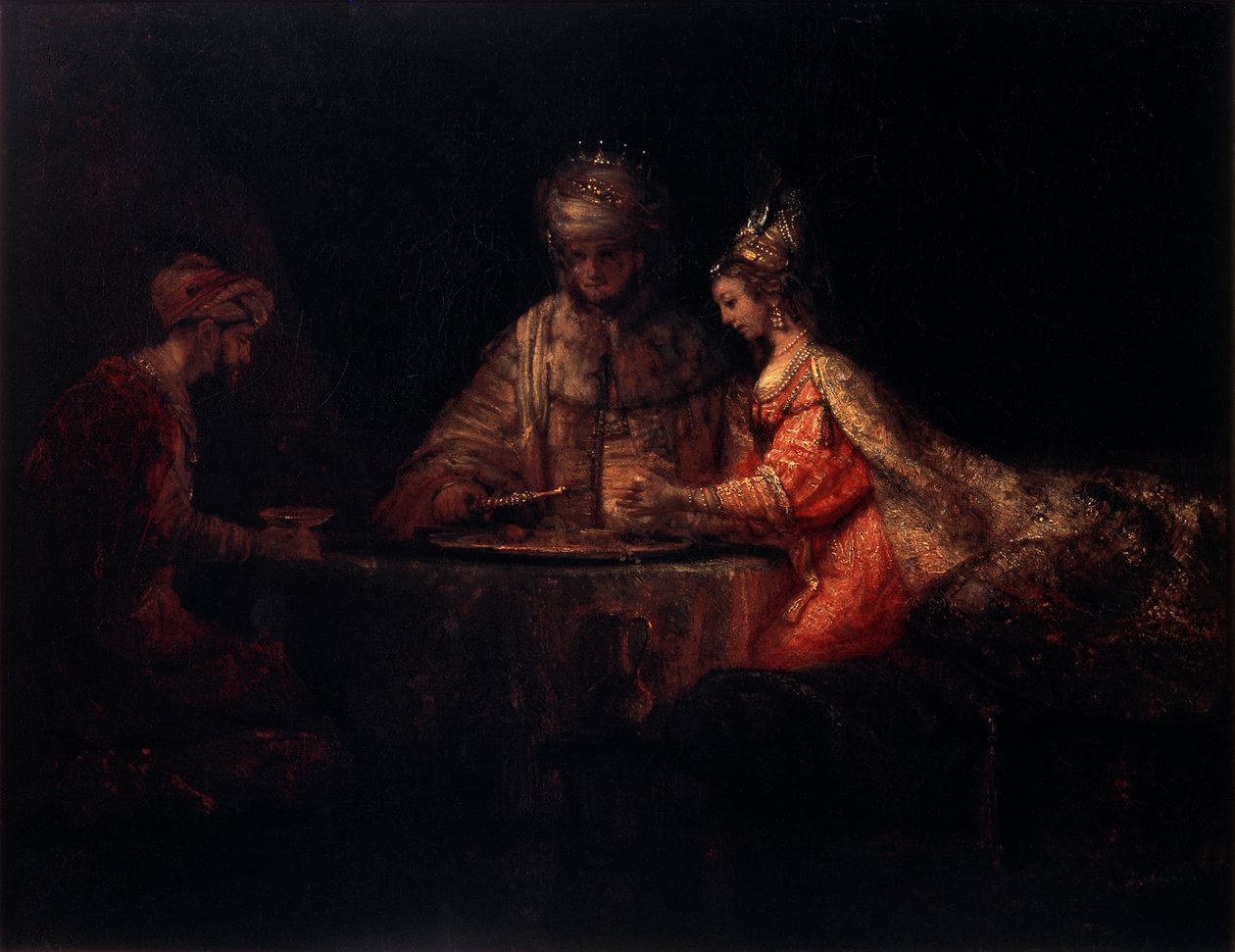 Aswerus, Haman i Estera, 1660. autorstwa Rembrandt van Rijn