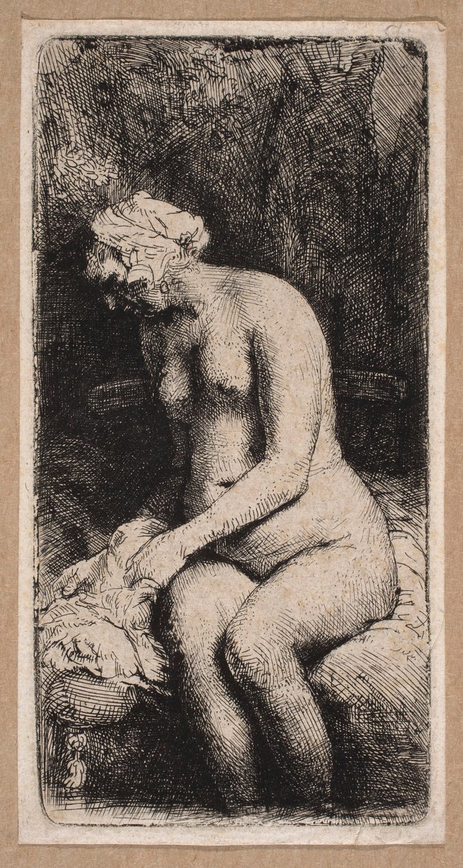 Akt kobiety "ze stopami zanurzonymi w wodzie" autorstwa Rembrandt van Rijn