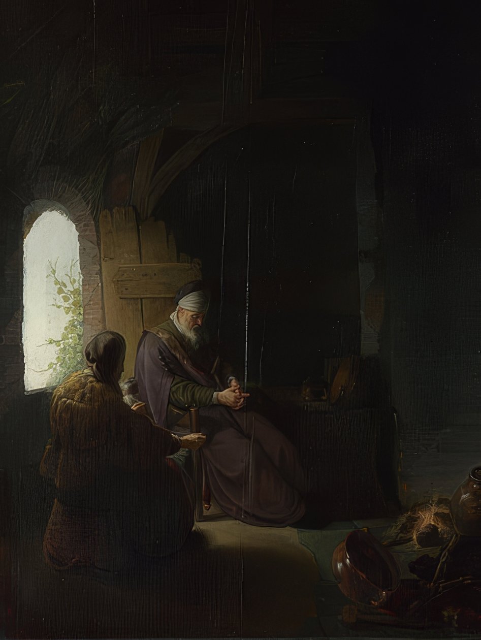 Anna i niewidomy Tobit. Około 1630 r. autorstwa Rembrandt van Rijn