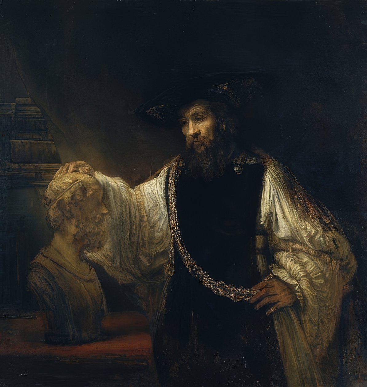 Arystoteles przed popiersiem Homera. 1653 autorstwa Rembrandt van Rijn
