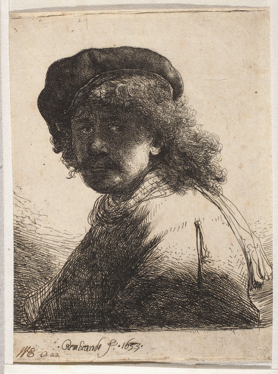 Autoportret w berecie i szalu autorstwa Rembrandt van Rijn
