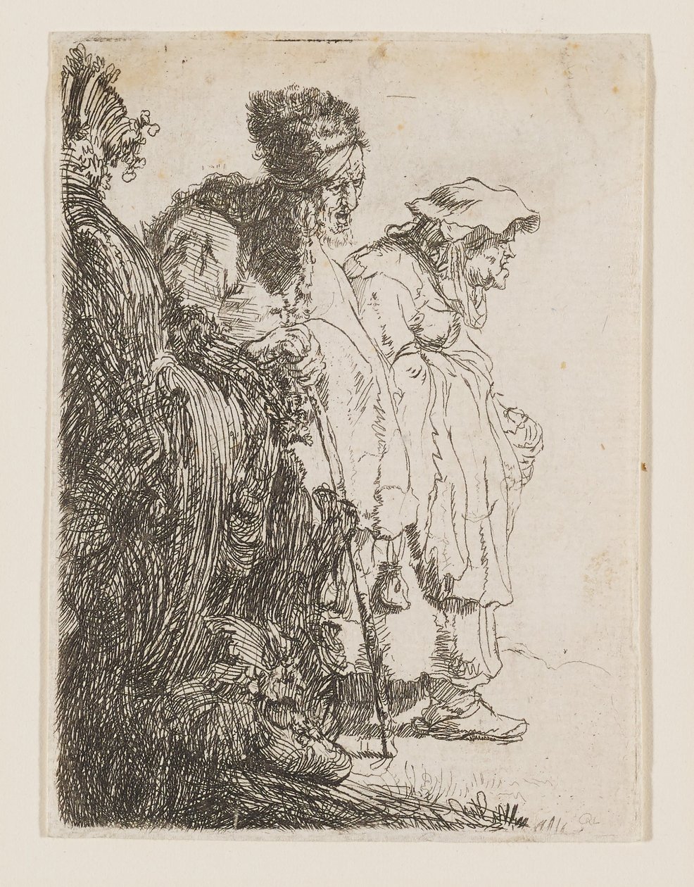 Żebrak i żebraczka za budynkiem banku autorstwa Rembrandt van Rijn