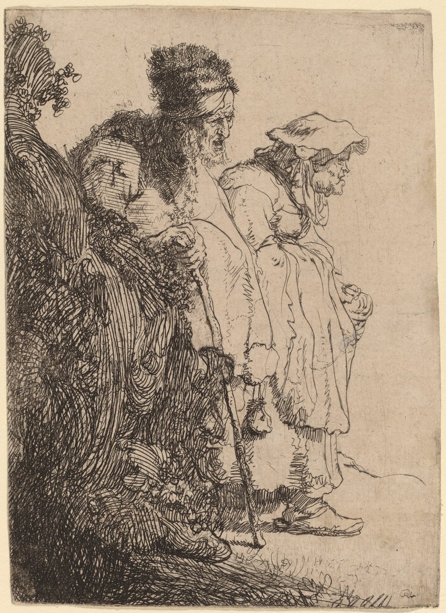Żebrak, mężczyzna i kobieta za bankiem autorstwa Rembrandt van Rijn