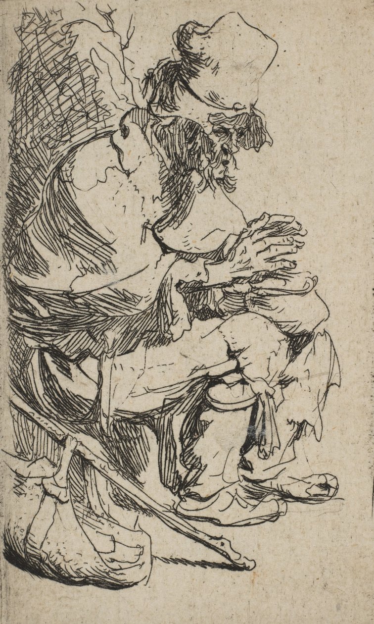 Siedzący żebrak ogrzewający ręce na parze, ok. godz. 1630 r., ok. 1630 r. 1630. autorstwa Rembrandt van Rijn