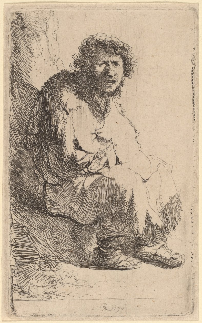 Żebrak siedzący na banku autorstwa Rembrandt van Rijn