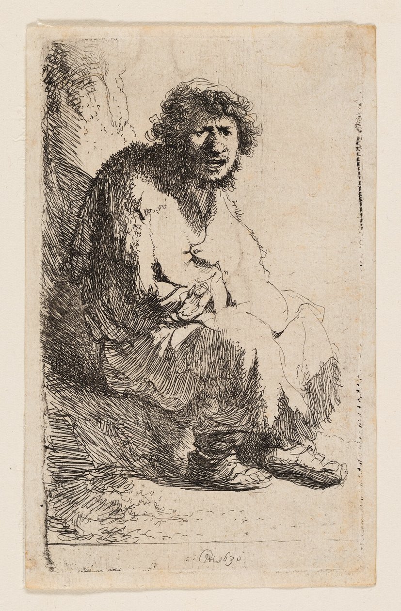 Żebrak siedzący na banku autorstwa Rembrandt van Rijn
