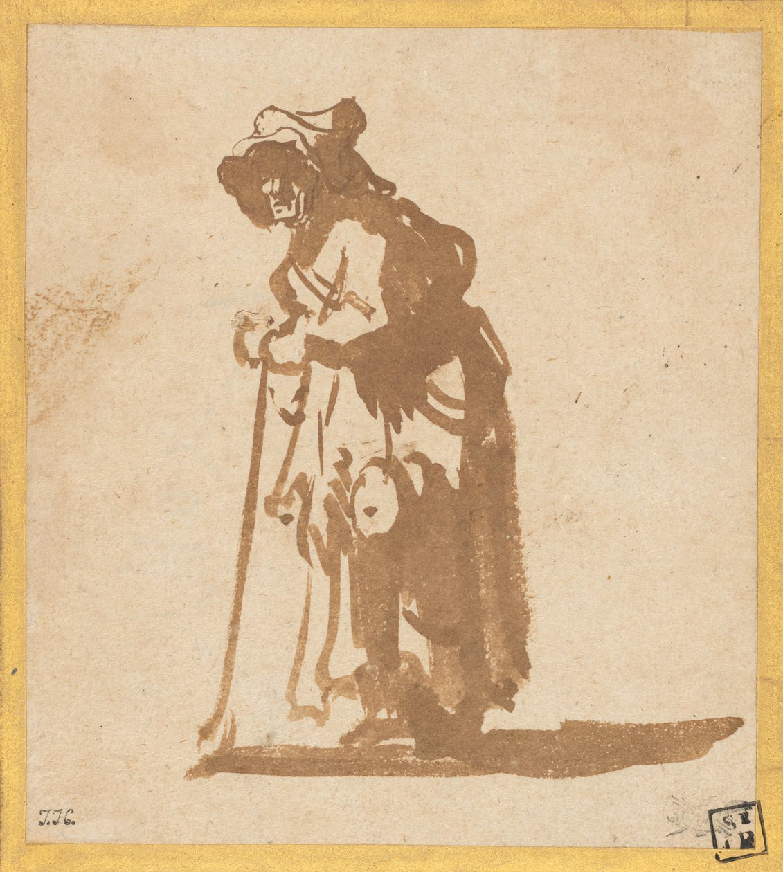 Żebraczka oparta o patyk autorstwa Rembrandt van Rijn