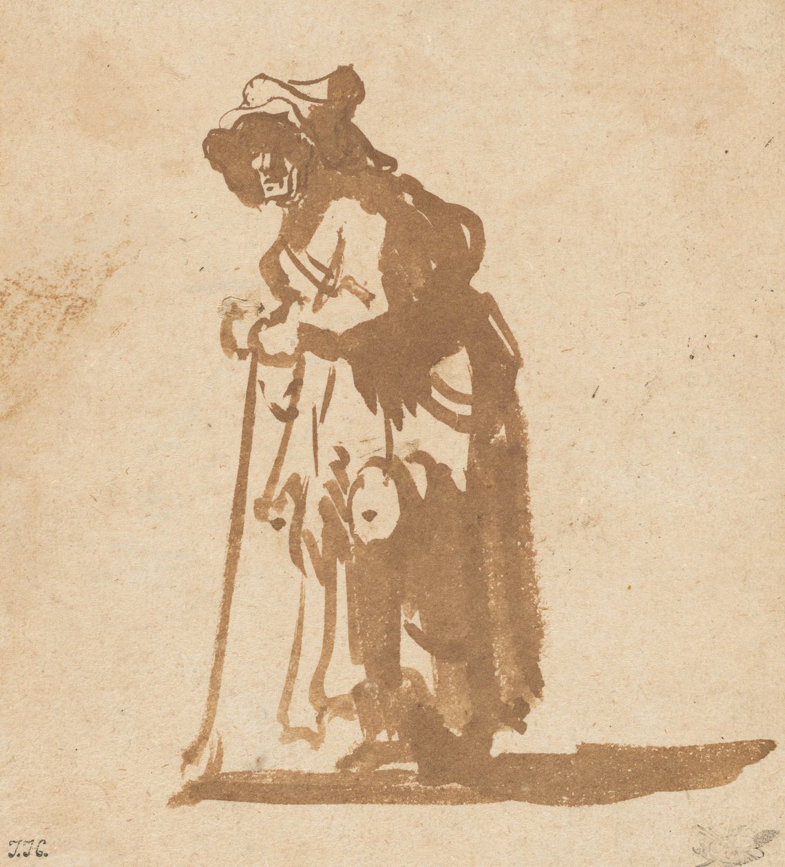 Żebraczka oparta na patyku, 16281630. autorstwa Rembrandt van Rijn