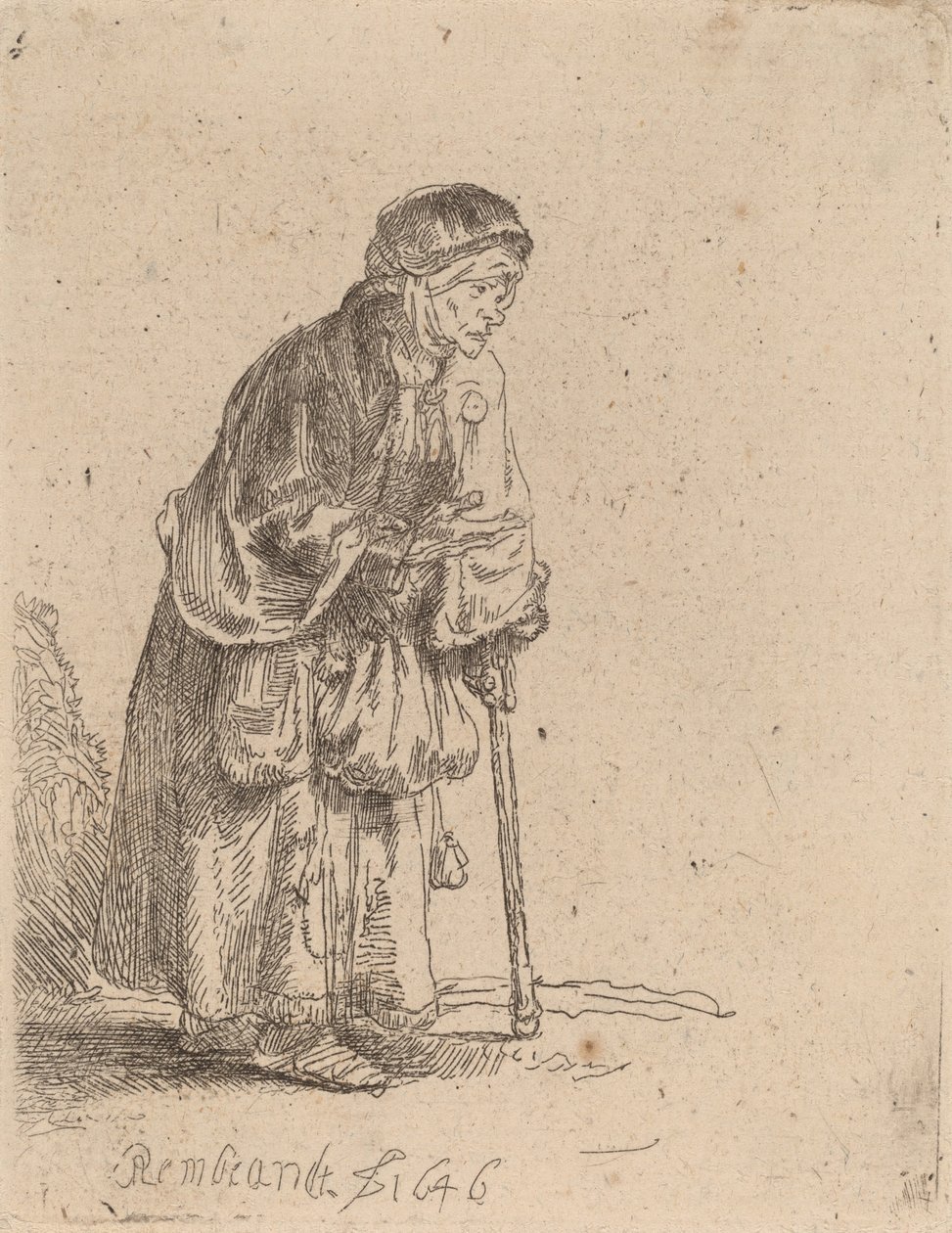 Żebraczka oparta na patyku, 1646. autorstwa Rembrandt van Rijn