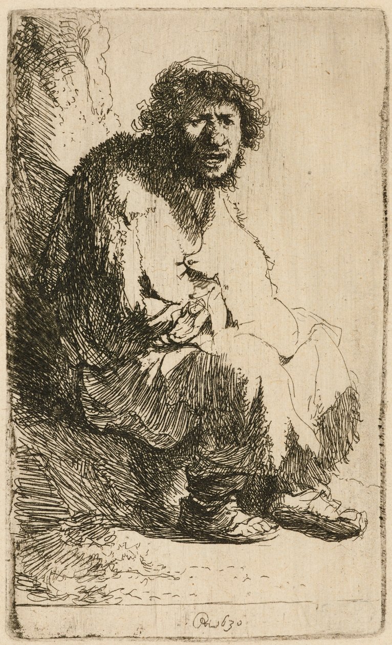 Żebrak siedzący na brzegu, 1630. autorstwa Rembrandt van Rijn