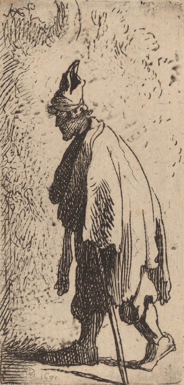 Żebrak z kijem, idąc w lewo, 1631. autorstwa Rembrandt van Rijn