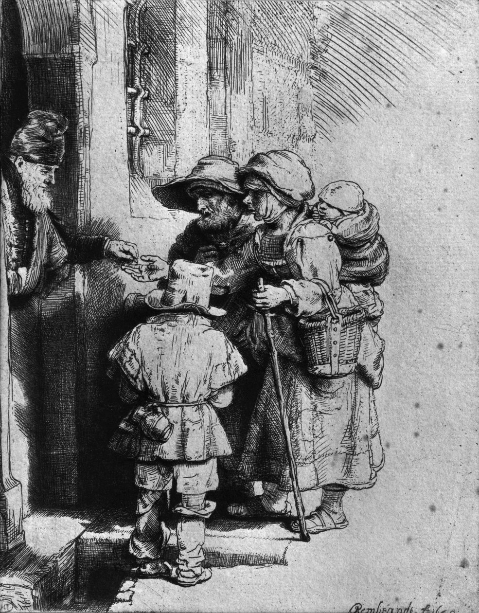 Żebracy na progu domu, 1648 autorstwa Rembrandt van Rijn