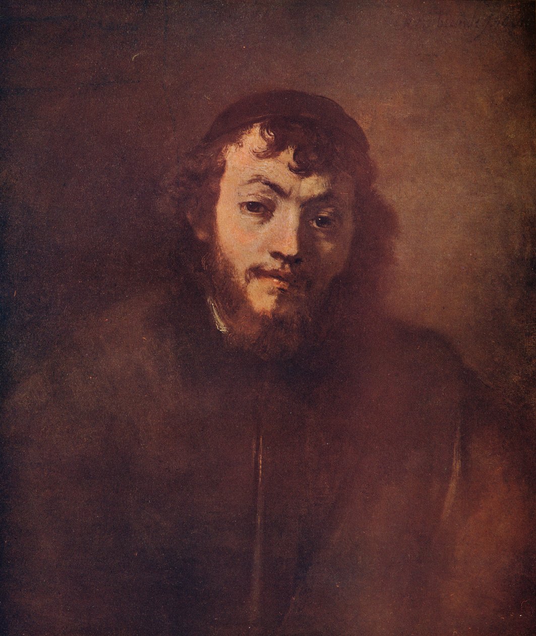 Popiersie brodatego młodzieńca z jarmułką, 1663 autorstwa Rembrandt van Rijn
