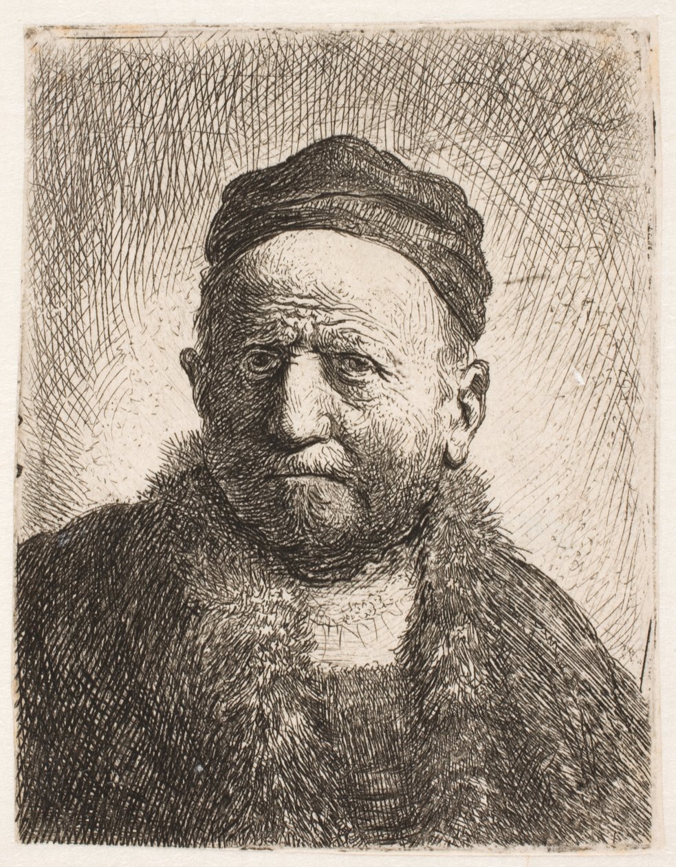Popiersie mężczyzny (ojca Rembrandta) przedstawiające go z przodu, w ciasnej czapce autorstwa Rembrandt van Rijn