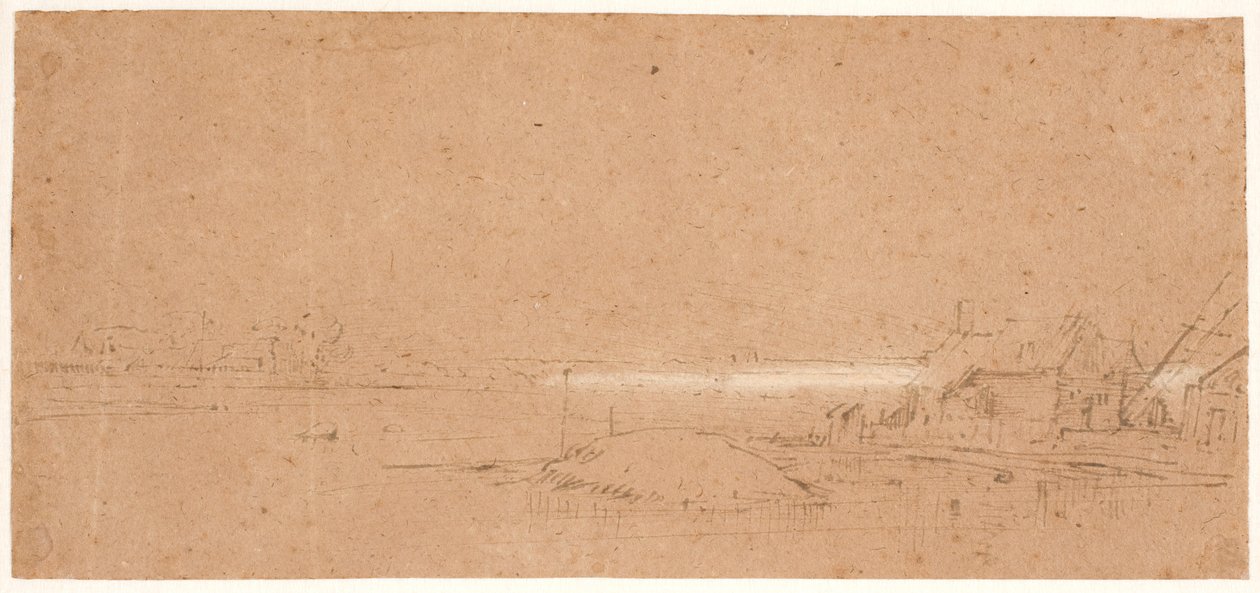 Przy młynie zbożowym „Fortuyn” (?) na Weesperzijde, Amsterdam autorstwa Rembrandt van Rijn